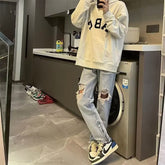 Men Jeans Split Ripped Jeans